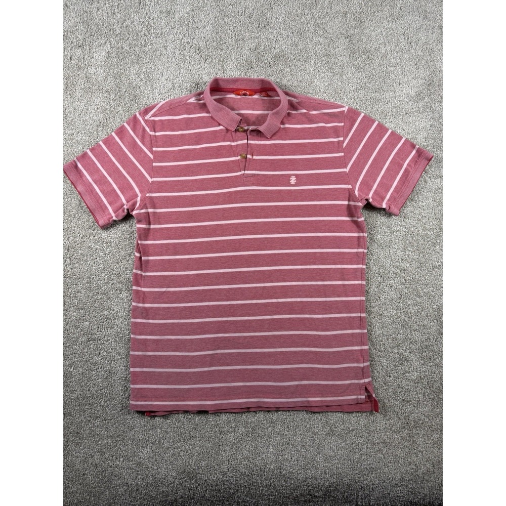 Camisa Polo Izod Talla L Hombre Manga Corta Rosa Rayas Blancas Casual Golf